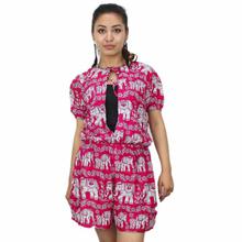 Pink Elephant Printed Half Sleeves Jumpsuit For Women