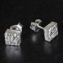 Square Textured Hoop Silver Sterling Stud Earrings (92.5% Silver) For Women - 3.1g - EBK-ICSD