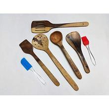 Kitchen Delli Wooden Handcrafted Cooking Spoons Spatula with Silicon