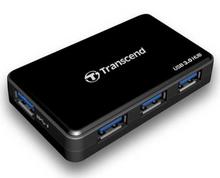 Transcend USB HUB 3.0 Super Speed 4 Ports HUB With Power Adapter - (Black)