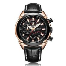 MEGIR Creative Quartz Men Watch Leather Chronograph Army Military