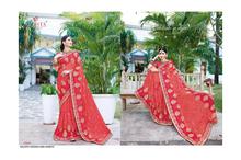 Embroidered Saree With Blouse Piece For Women-Peach/Golden