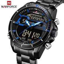 NAVIFORCE NF9133  Sports Watches Waterproof LED Digital Analog Watches Stainless Steel Strap Quartz Men's Watch