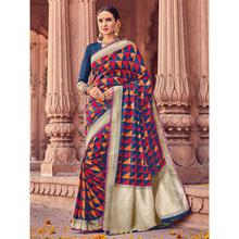 Style Lifestyle Designer Banarasi Navy Blue Saree with Elegant Geometric Design With Jari & Woven Border with Navy Blue Blouse for Wedding, Party and Festival