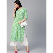 Women Blue & Green Printed Straight Kurta