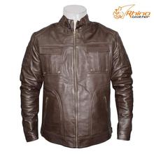 Brown Box Pockets Leather Coat For Men
