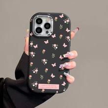 Little Flowers Puppy Case Compatible for IPhone 15 11 14 13 12 Pro Max 7Plus XR XS Max X 7 8 Plus SE Candy Color Macron Plating Metal Lens Case