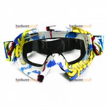 Riding goggles for dirt helmets with clear visor.
