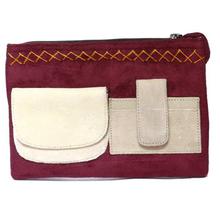 Maroon Double Pocket Purse For Women