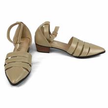 Cream Ankle Strap Block Heels Shoes For Women