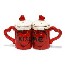 Red/White Kiss Me Printed Couple Mug With Lid