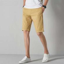 Cream Cotton Solid 3/4th Shorts For Men