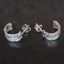 Textured Hoop Silver Sterling Earrings (92.5% Silver) For Women - 4.8g - EBK-ICB