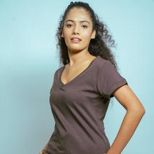 Hills & Clouds V Neck T-Shirt For Women (Brown)