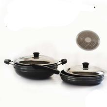 Induction Base Heavy Gauge  Non Stick Cookware Set Of 2 With Stainless Steel Lid Medium Size