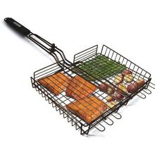 Barbecue Grilling Basket Wood handle Adjustable Folding Fish Basket Steak Fish Corn Vegetable BBQ Grill Net Rack BBQ Accessories