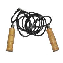 Wooden Handle Skipping Rubber Rope (Brown/Black)