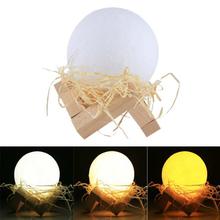 8cm Patted 3D Print Moon Lamp, USB Charging 3-color Changing LED Energy-saving Night Light with Wooden Holder Base