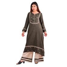Paislei green embroidered A-line asymetrical Kurti with ivory plazzo for women -AW-1920-23