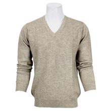 100% Wool Solid V Neck Sweater For Men - Light Grey