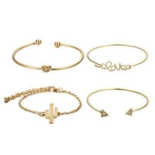 FashionieStore bracelet 4PC Knot Love Gold Opening Vintage Beautiful Leaf Arrow Bangle Cuff Bracelets Se