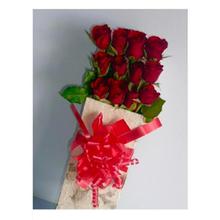 12 Dutch Roses Box Wrapped With Red Ribbon Bouquet