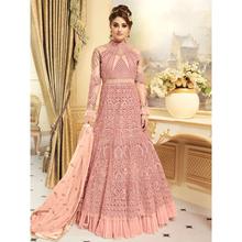 Stylee Lifestyle Elegant Traditional Jardoshi Work With Resham Thread Work & Crystal Pink Semi Stitched Salwar Suit for Party and Wedding