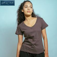 Hills & Clouds V Neck T-Shirt For Women (Brown)