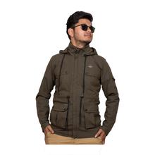 Navy Green multi-pocket Jacket with Hood For Men