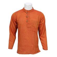 Orange Wooden Buttoned Kurta Shirt For Men