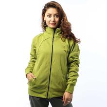 Lemon Green Front Zippered Cotton Fleece jacket for women-WJK4019