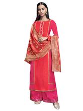 Stylee Lifestyle Magenta Satin Embroidered Dress Material (2271)