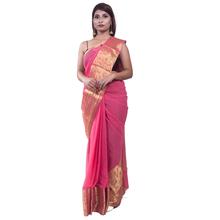 Chiffon Saree with Peacock Zari Border (LIGHT PINK)For Women - 5012