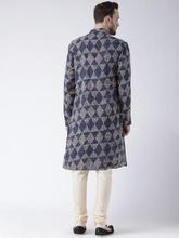 KISAH Men Navy Blue & Beige Printed Kurta with Churidar