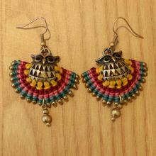 Multicolor Owl Design Waxed Dangle Earring