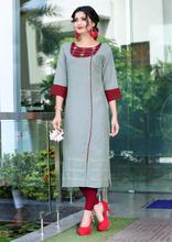 Grey/Maroon Front Buttoned Rayon Cotton Kurti For Women