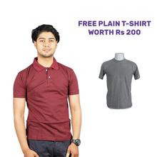 Grey Polo T-shirt with Free Maroon Plain T-shirt