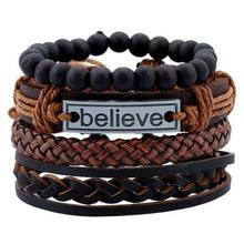 Vintage Punk Wave Multilayer Leather Bracelet Men Fashion