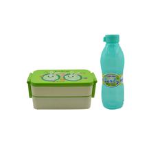 Tiffin Box with Water Bottle, Green-2 Pcs