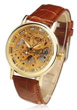 Mechanical Watch with Leather Strap - BROWN GOLDEN WHITE / UNISEX