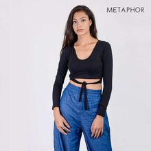 METAPHOR Black Front Tie Up Crop Top (Plus Size) For Women - MT79