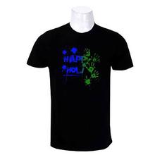 Black Happy Holi Printed Round Neck T-Shirt