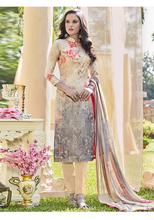 Stylee Lifestyle Beige Satin Printed Dress Material - 2105