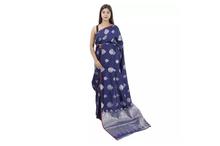 Banarasi Silk Saree with Unstitched Blouse For Women-Navy Blue/Silver