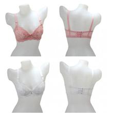 Pack Of 2 Floral Laced Bra For Women - Pink / White