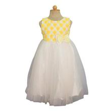 Yellow/White Side Bow Designed Sleeveless Party Dress For Girls