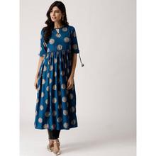 Women Printed Rayon A-line Kurta  (Dark Blue)