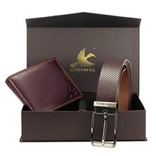 Hornbull Men's Brown Wallet and Belt Combo