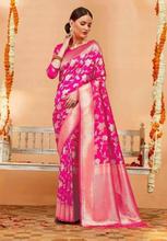 Pink/Silver Bordered Silk Saree With Attached Matching Blouse For Women