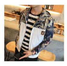 Fashion Men Floral Camouflage Thin Hooded Jacket